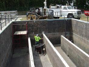 Walls from a chlorine contact tank needing protection 